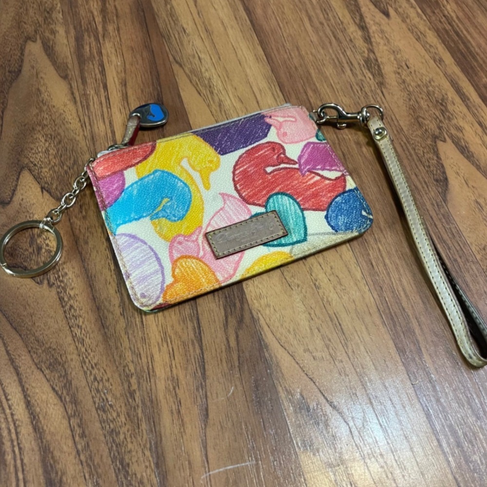 Dooney & Bourke Wristlet Wallet Multi Color Crayon Duck Logo Coated Canvas OS